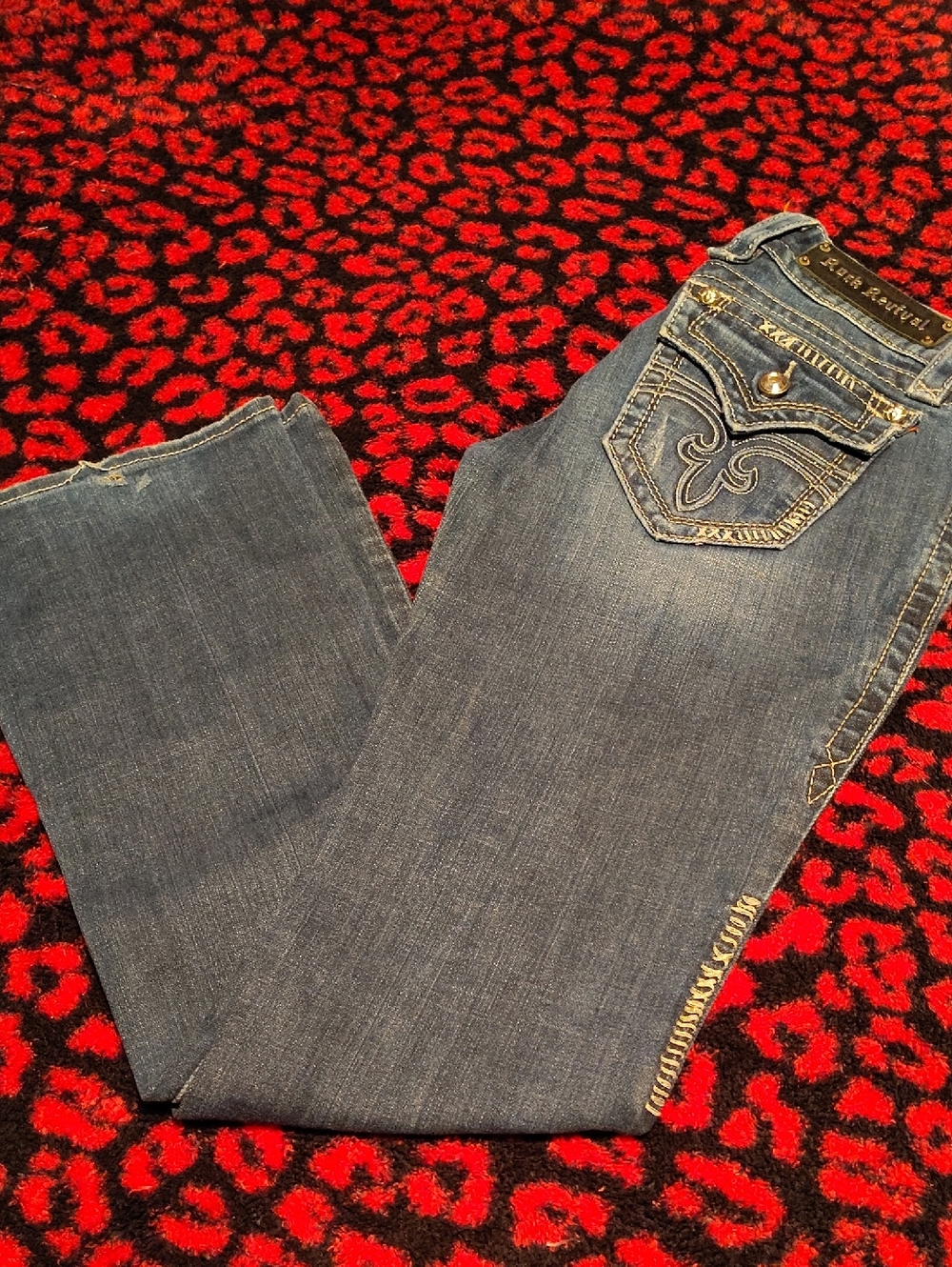 Rock Revival Mid Blue Bootcut Jeans with Embellished Back Pockets